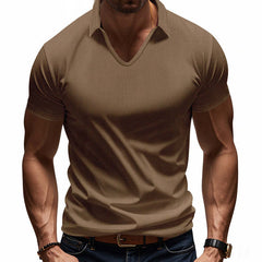 Men's Solid Color Waffle Lapel Short Sleeve POLO Shirt MTA0158D6X