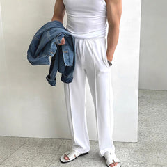 Stylish White Casual Pants with Denim Jacket for Modern Men