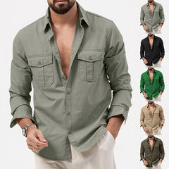 Men's Casual Button-Up Shirt With Chest Pockets - Perfect For Spring And Summer