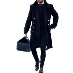 Classic Double-Breasted Overcoat with Gold Buttons