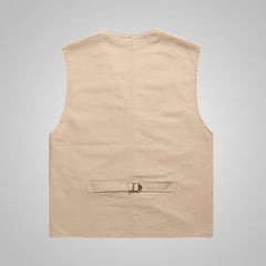 Men's Plus-Size Cotton V-Neck Vest - Casual Style, Suitable for Fishing, Work Uniform