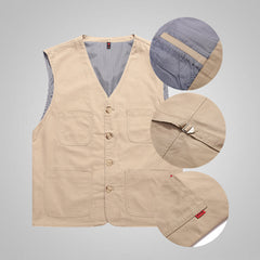 Men's Plus-Size Cotton V-Neck Vest - Casual Style, Suitable for Fishing, Work Uniform