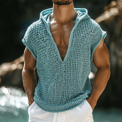 Men's Retro Casual Knit Hooded Tank Top MTA0285D0TO