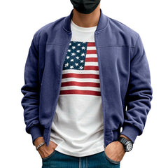 Men's Solid Color Fleece Zip Jacket - Casual Retro Long-Sleeve Cardigan Coat