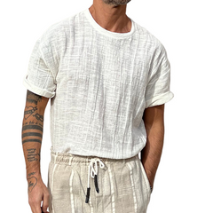 Men's Solid Color Textured Short-Sleeved Round Neck T-Shirt MTA2701C0X