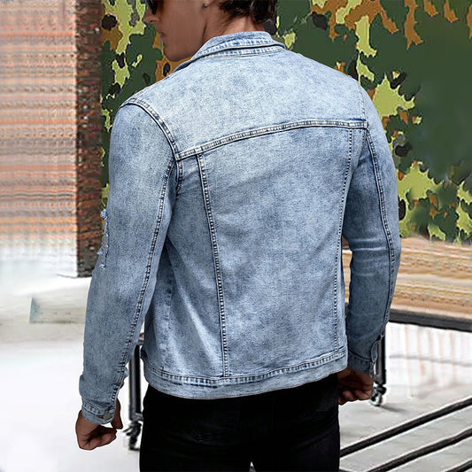 Distressed Denim Jacket for Men - Stylish and Durable Design