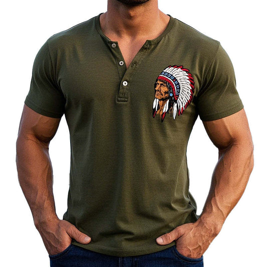 Men's Casual Printed Henley Neck Short Sleeve T-Shirt MTA2561C8X