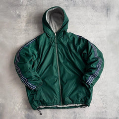 Green Hooded Windbreaker Jacket With Reflective Stripes For Outdoor Adventures