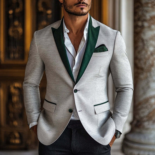 Men's Cotton And Linen Contrast Velvet Blazer MTA0314D0X