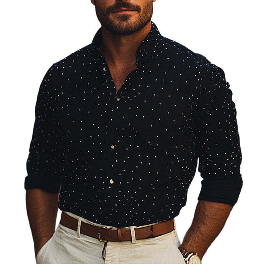 Men's Diamond Dot Stand Collar Knitted Casual Shirt MTA2686C9U