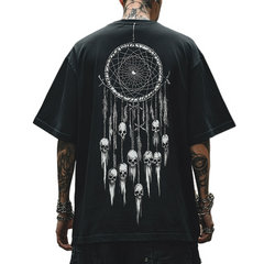 Men's Retro Casual Dreamcatcher Skull Print Round Neck Short Sleeve T-Shirt MTA2152C7TO