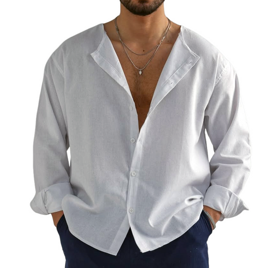 Men's Solid Loose Round Neck Long Sleeve Shirt MTA0141D0Z