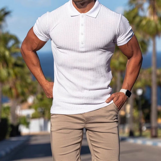 Men's Slim Fit Polo Shirt With Ribbed Design For Casual And Sporty Looks