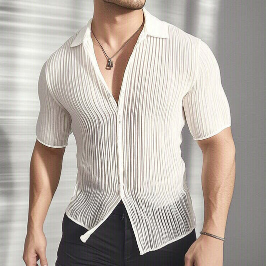 Men's Summer Lightweight Textured Slim-Fit Short-Sleeved Shirt MTA0846D2U