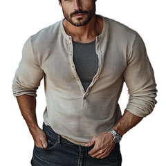 Men's Waffle Button Crew Neck Pullover Long Sleeve T-Shirt 60880233X