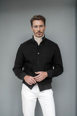 Men's Stylish Black Bomber Jacket with Detachable Collar for Modern Fashionistas