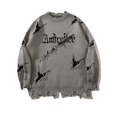 Distressed Graphic Sweater For Trendy Looks