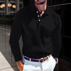 Men's Stylish White Ribbed Polo Shirt for Modern Gentlemen