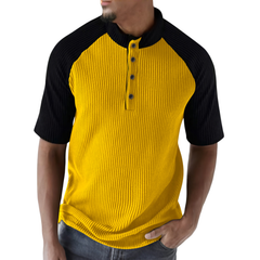 Men's Casual Contrast Color Pitted Henley Collar Loose Short Sleeve T-Shirt MTA2537C9M