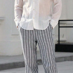 Men's Casual Cotton And Linen Striped Elastic Beach Pants MTA0386D6X