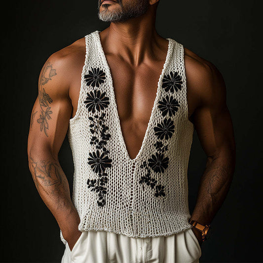 Men's Spring Fashion Vintage Embroidery Woven Slim Vest MTA0839D1P
