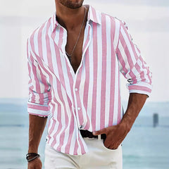 Striped Casual Button-Up Shirt For Men - Perfect For Summer And Spring Outfits