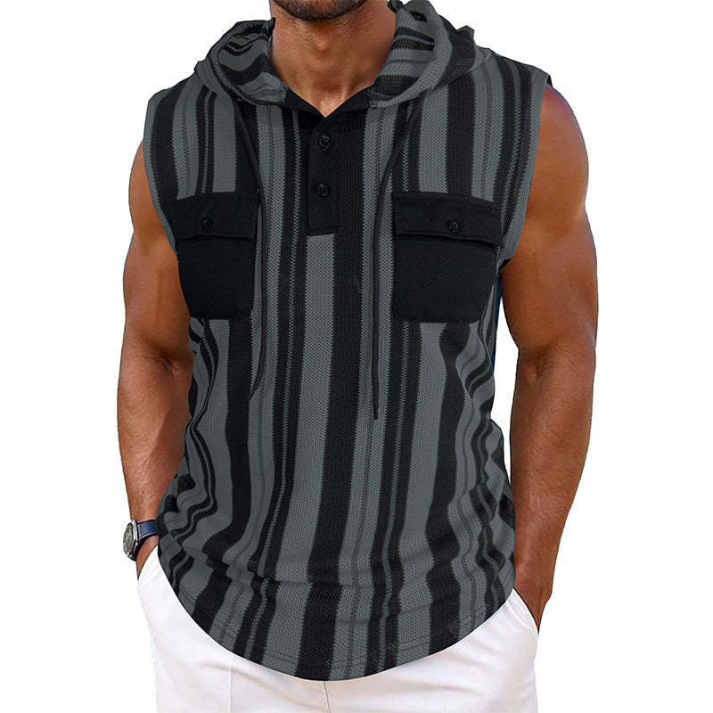 Men's Casual Striped Sleeveless Hooded Tank Top MTA0708D5X