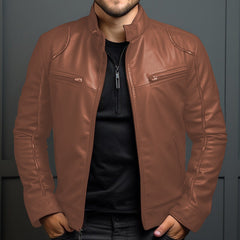 Stylish Men's Biker Jacket With Zippered Pockets And Sleek Design