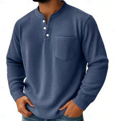 Stylish Henley Shirt With Vertical Stripes For Men - Perfect For Casual And Everyday Wear