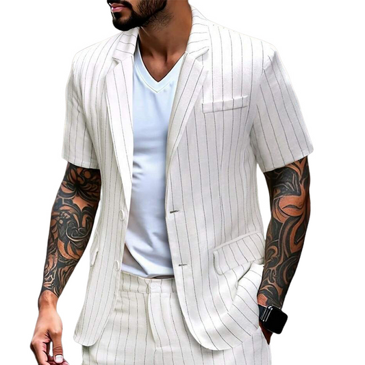 Men's Cotton And Linen Striped Thin Casual Blazer MTA2843C6X