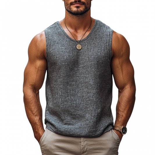 Men's Casual Linen Round Neck Loose Tank Top MTA2146C7M