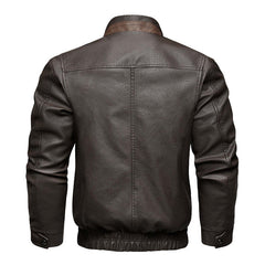 Men's Vintage Double Collar Leather Long Sleeve Zip Fly Bomber Jacket 26675178M