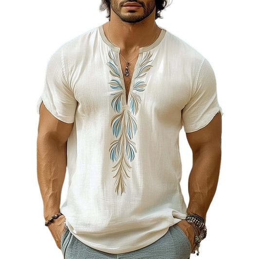 Men's Summer Comfortable V-Neck Fresh Printed T-Shirt MTA0940D7U