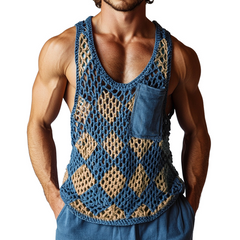 Men's Vintage Diamond Knit Crew Neck Tank Top MTA0848D9TO