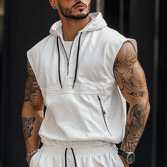 Men's Solid Color Pullover Sleeveless Athletic Hoodie MTA2730C5X