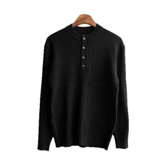 Men's Stylish White Ribbed Henley Sweater for Casual Elegance