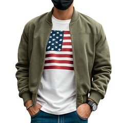 Men's Solid Color Fleece Zip Jacket - Casual Retro Long-Sleeve Cardigan Coat