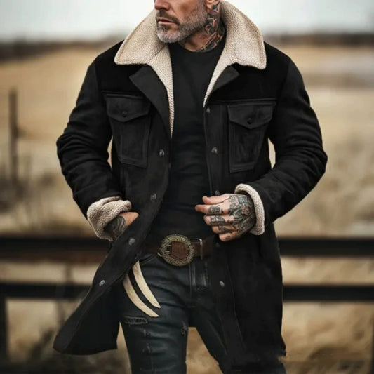 Vintage Style Shearling Collar Jacket for Men - Perfect for Winter Outdoors