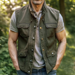 Olive Green Vest with Multiple Pockets for Outdoor Adventures