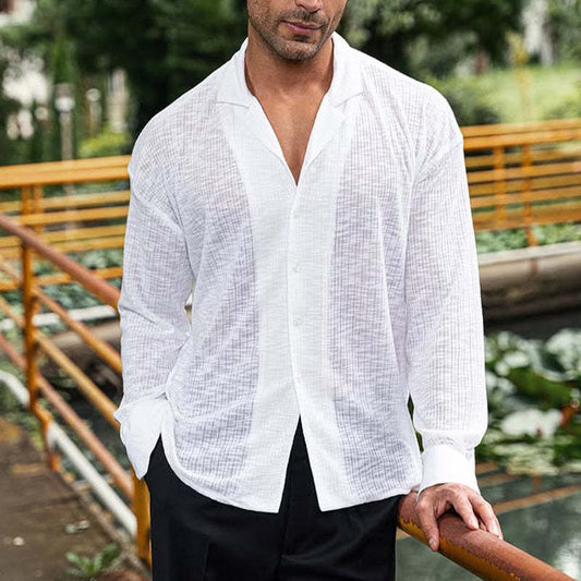 Men's Striped Breathable Long Sleeve Shirt MTA0342D4X