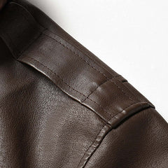 Men's Vintage Double Collar Leather Long Sleeve Zip Fly Bomber Jacket 26675178M