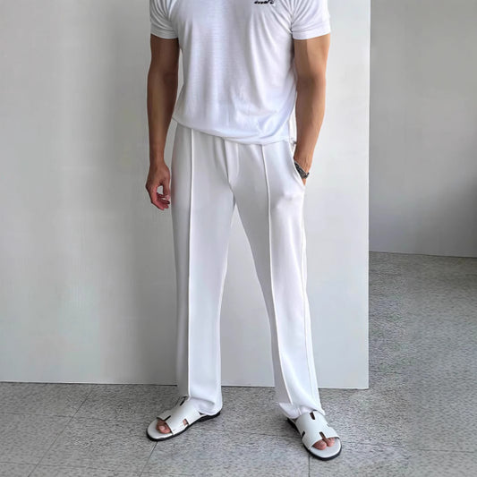 Stylish White Casual Pants with Denim Jacket for Modern Men