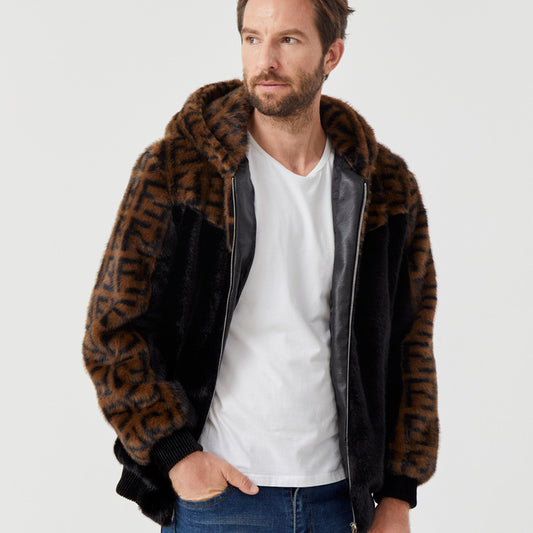 Custom-Made Mink Fur Leather Jacket with Unique Pattern Design