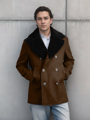 Winter Essential Pea Coat with Faux Fur Collar for Men