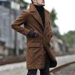 Stylish Men's Longline Trench Coat with Belted Waist for Modern Gentlemen