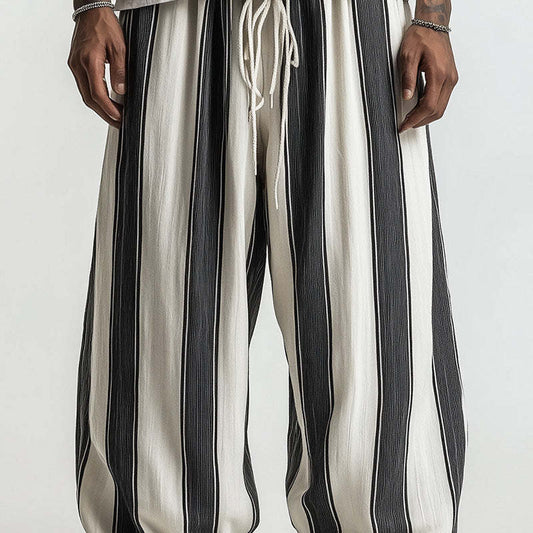 Men's Black And White Wide Striped Casual Trousers MTA2446C7P