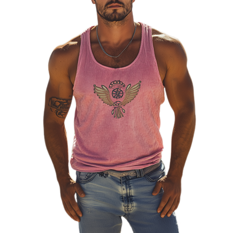 Men's Classic Casual American Retro Embroidered Knit Tank Top 72799567K