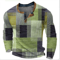Stylish Long Sleeve Henley Shirt with Embroidered Details for Men