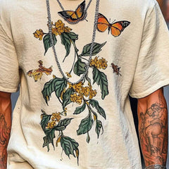 Men's Loose Butterfly Printed Round Neck Short Sleeve T-Shirt MTA2510C7X
