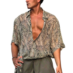 Men's Paisley Print Lapel Short Sleeve Shirt MTA0170D8Z